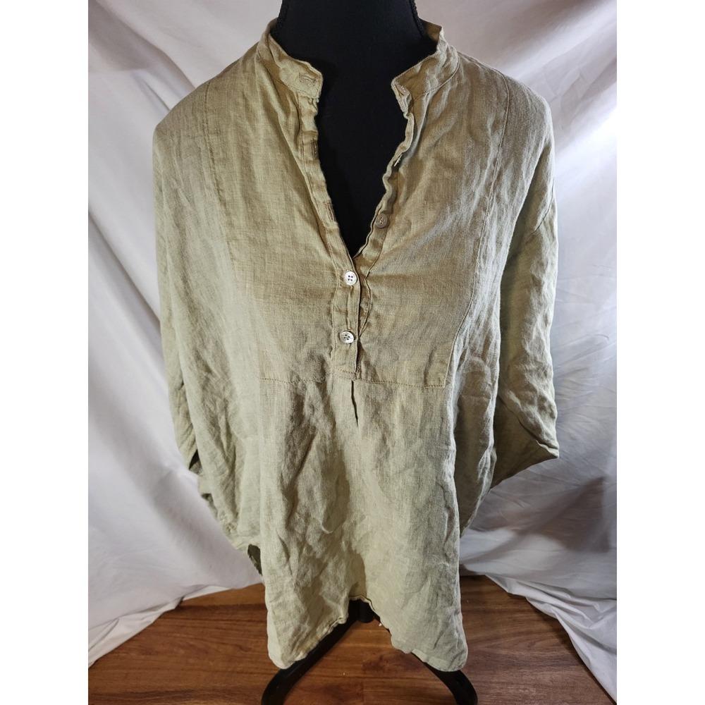 Tancredi Morgen Top Womens OS Sage Green Woven Linen Lagenlook Boho Heavy
